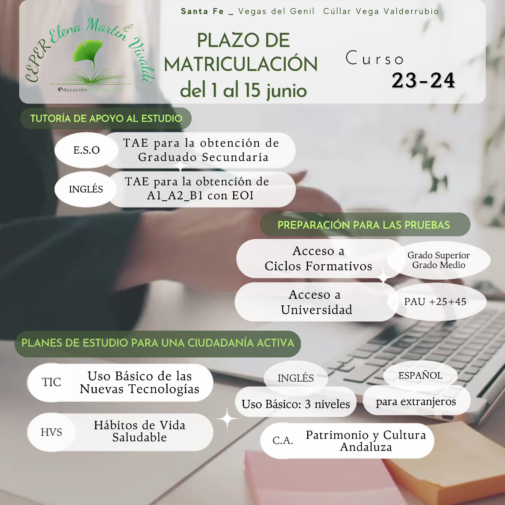 Abierto plazo de matriculación para el curso 2023-2024 del CEPER Elena Martín Vivaldi