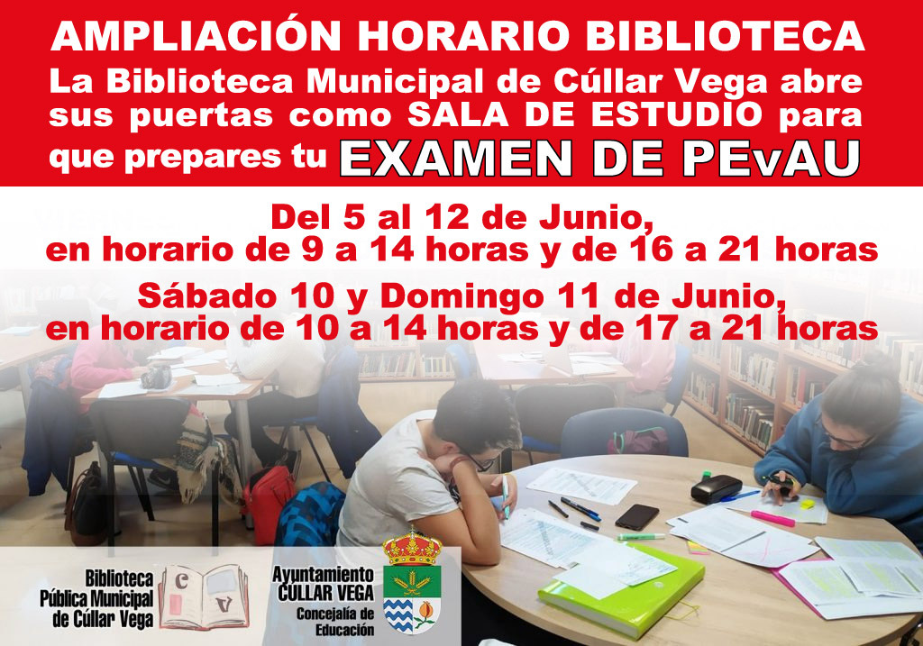 Ampliación del horario en la Biblioteca para que prepares tu examen de PEvAU