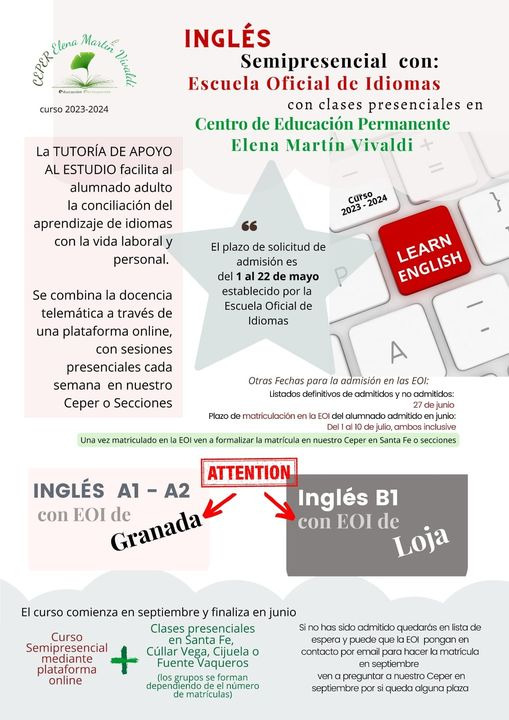 Clases de Inglés con Escuela Oficial de Idiomas curso 2023-2024