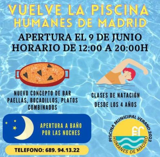 El próximo viernes 9 de junio se abre al público la Piscina Municipal de Humanes de Madrid.
