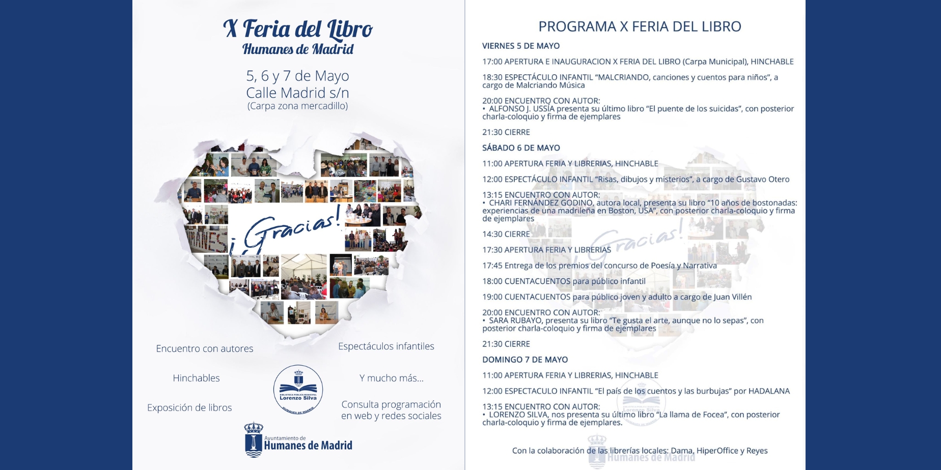Humanes de Madrid celebrará su X Feria del Libro el próximo viernes 5, sábado 6 y domingo 7 de mayo.