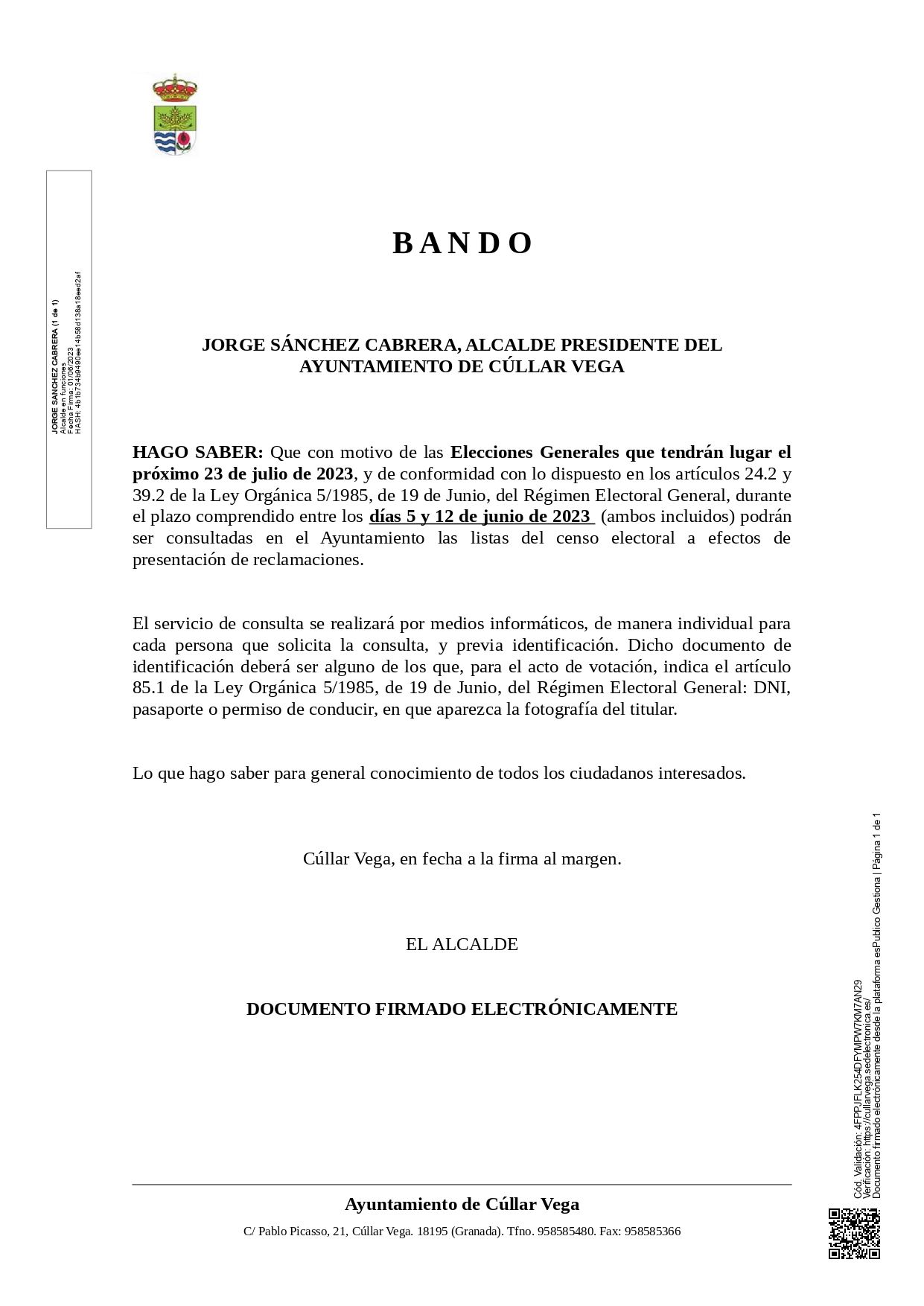 Abierto período de comprobación del Censo Electoral para Elecciones Nacionales del 23 de Julio de 2023