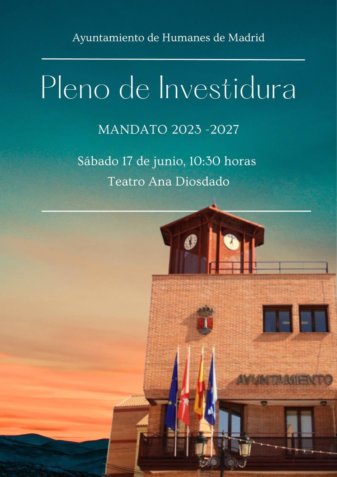 El próximo sábado 17 de junio a las 10:30 horas en el Teatro Ana Diosdado se celebrará el Pleno de Investidura.