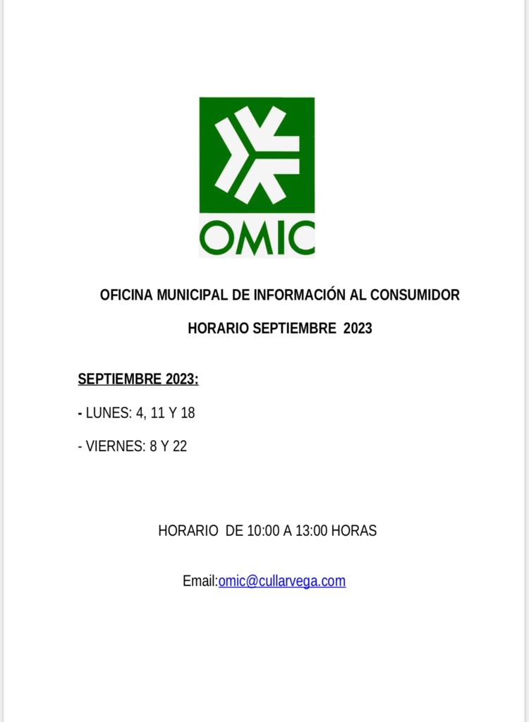 Horarios de la oficina Municipal de Información al Consumidor en Cúllar Vega este verano