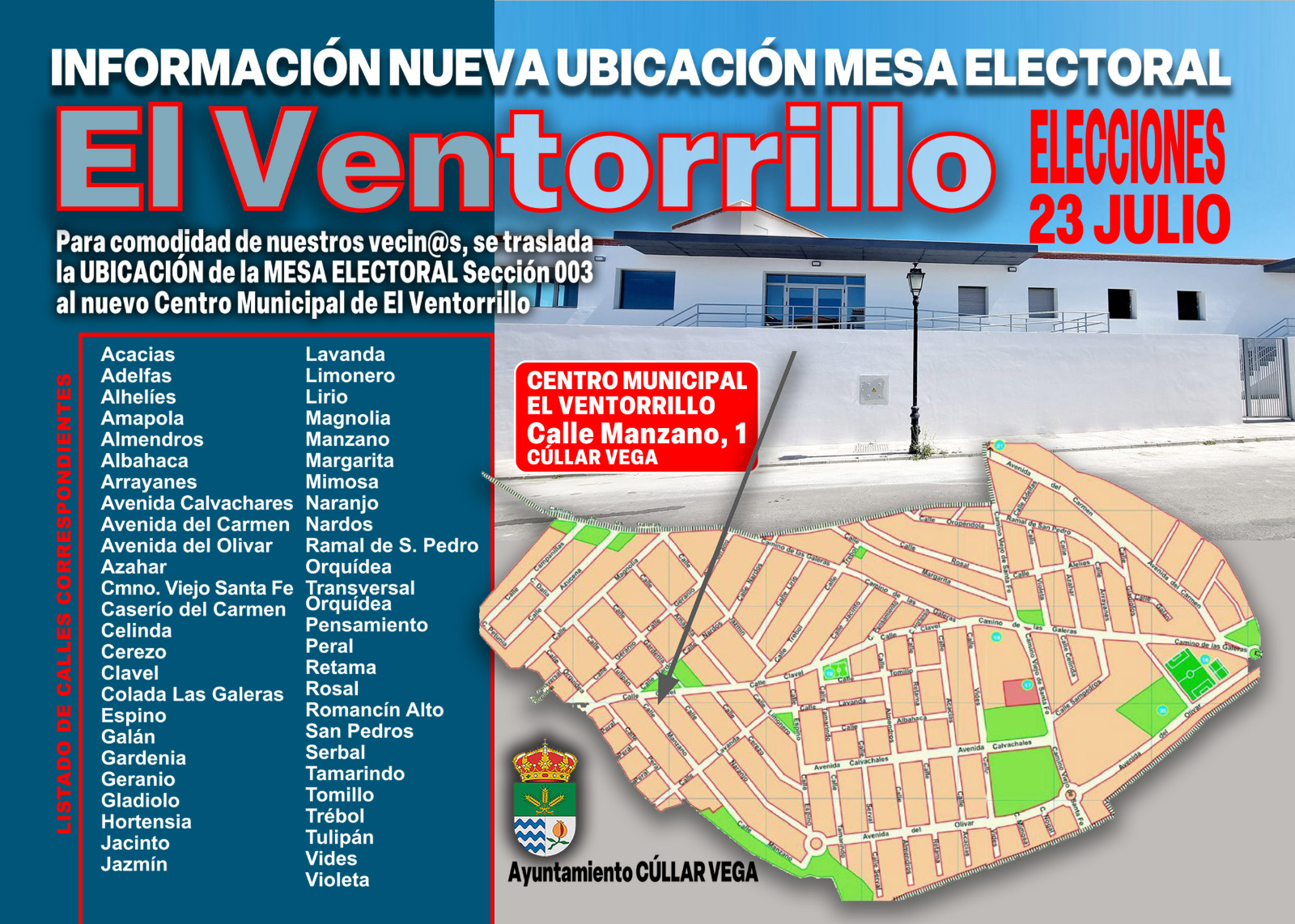 Información nueva ubicación de mesa electoral en el Ventorrillo