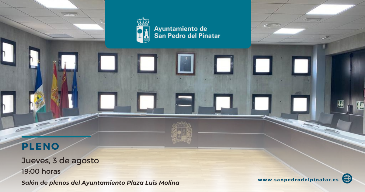 El pleno del mes de agosto se celebrará el jueves, 3 de agosto, a las 19:00 horas