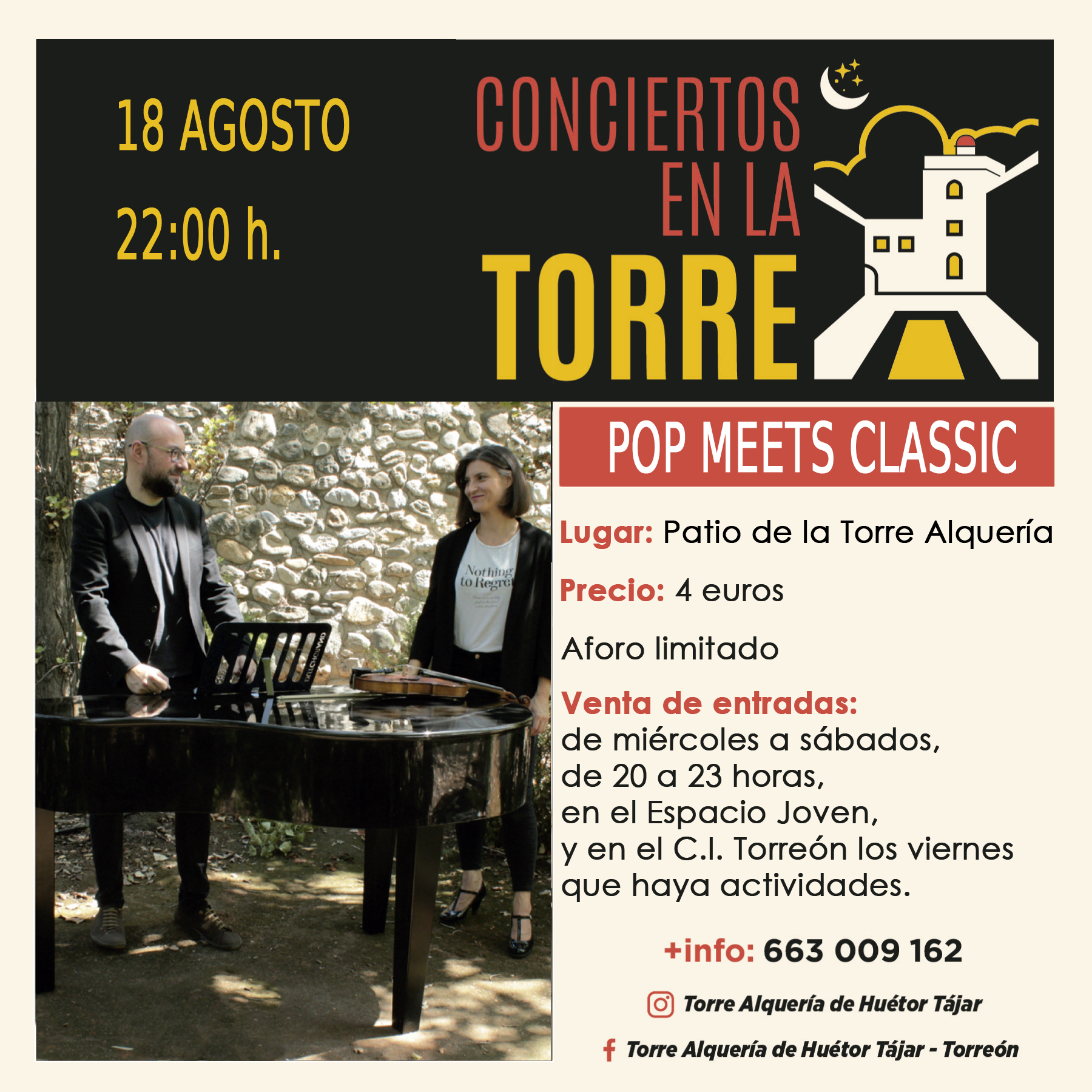 Finalizan este viernes los conciertos en la Torre de la Alquería de Huétor Tájar con ‘Pop Meets Classic’