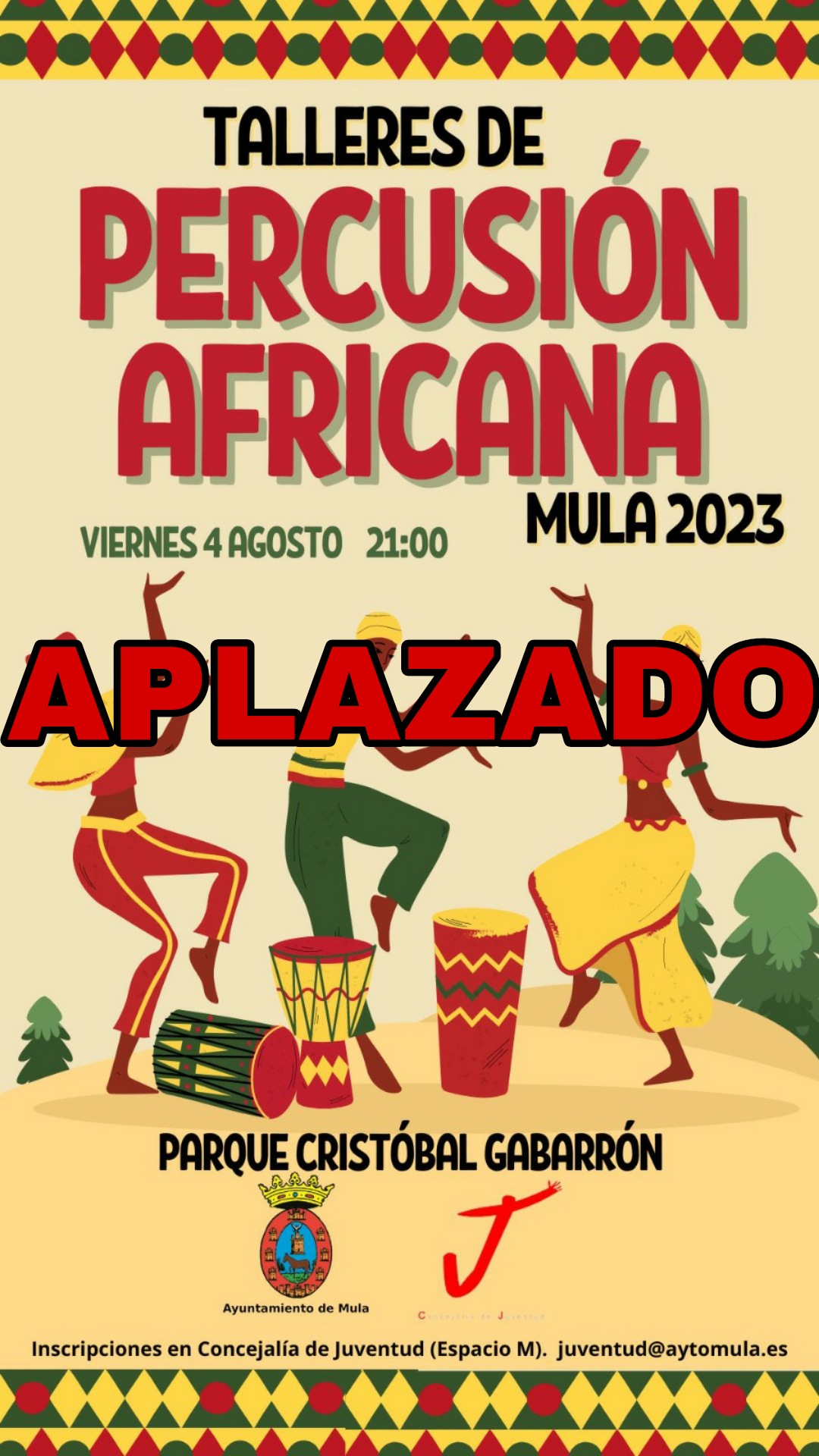 JUVENTUD| Aplazado el taller de percusión africana previsto para el 4 de agosto