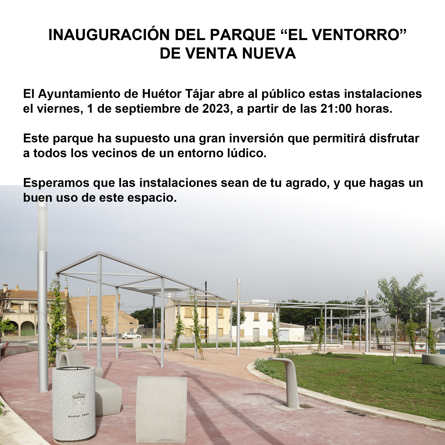 El Ayuntamiento de Huétor Tájar inaugura el parque "El Ventorro" en Venta Nueva
