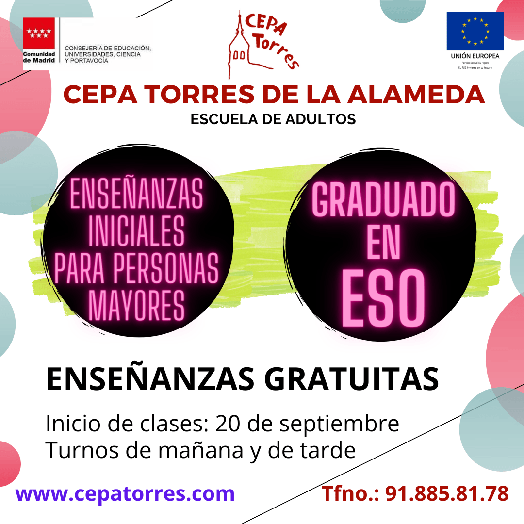 Escuela de Adultos en Nuevo Baztán. Comienza la inscripción.