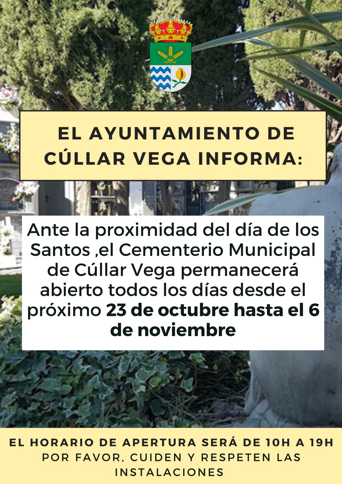 Horario Cementerio Municipal ante la proximidad del Día de los Santos 2023