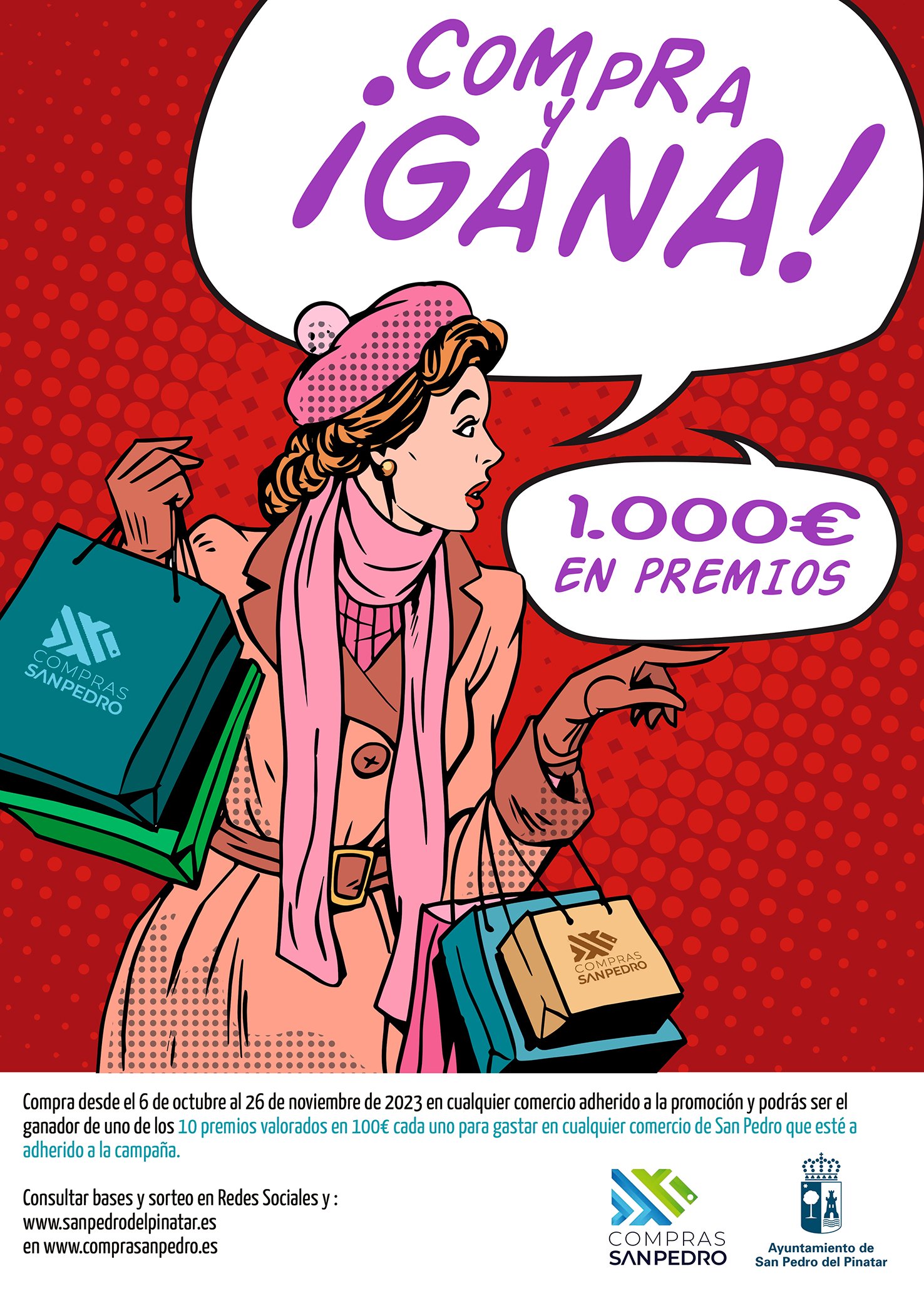 Los comercios pinatarenses reparten 10 premios de 100 euros en la campaña “Compra y gana”