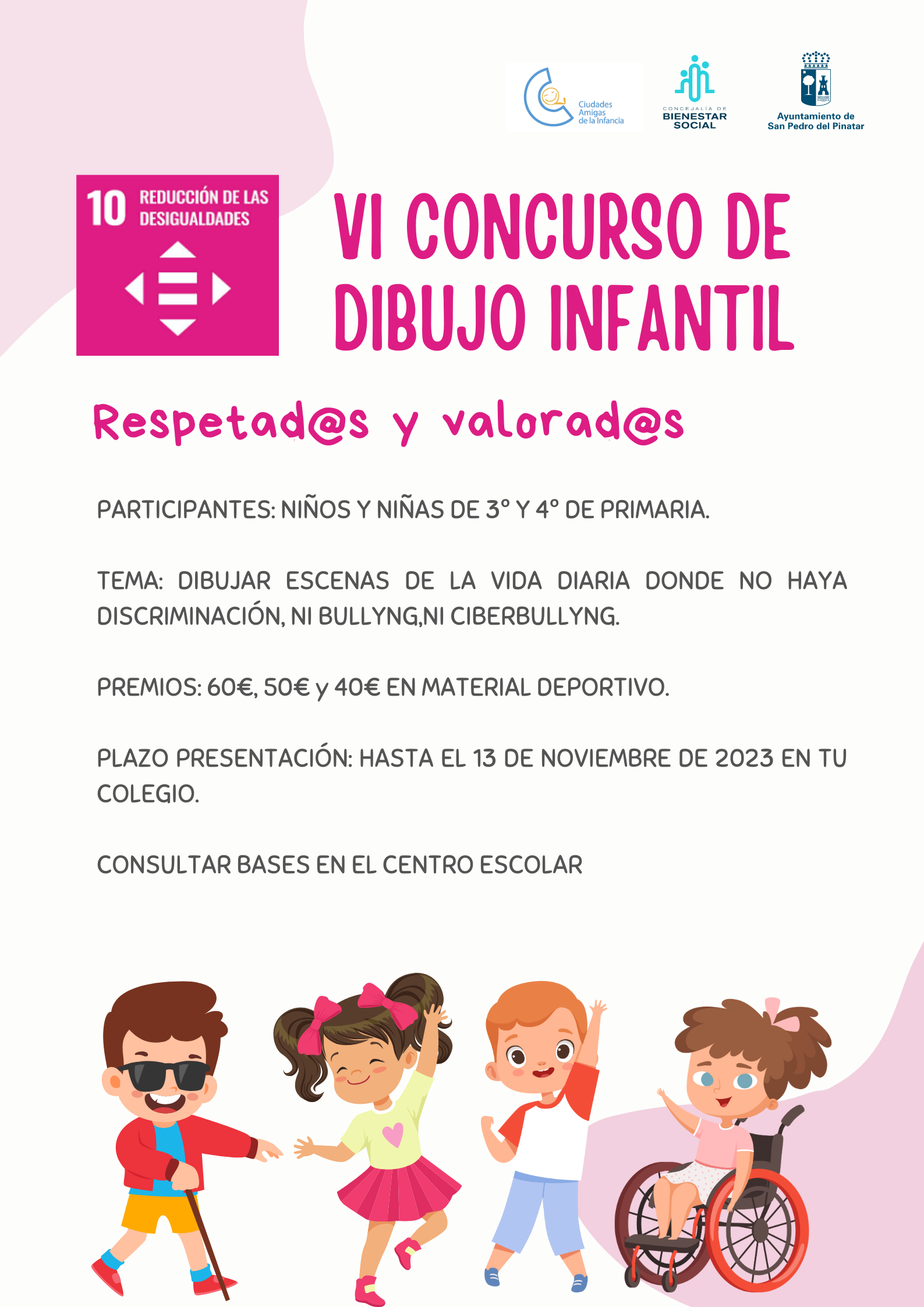 Bienestar Social convoca el concurso de dibujo escolar “Respetad@s y valorad@s”