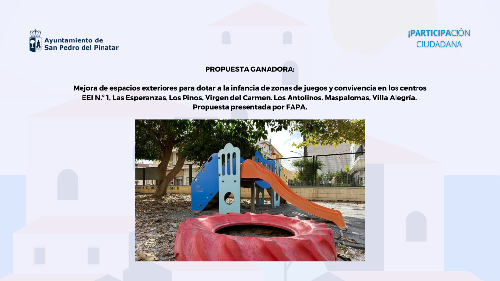La propuesta de mejorar espacios exteriores en los colegios del municipio gana en el proceso de votación de los Presupuestos Participativos 2024
